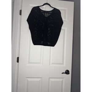 Express Short Sleeve Hollow Out Dolman Sleeve Knit Sweater Medium Black